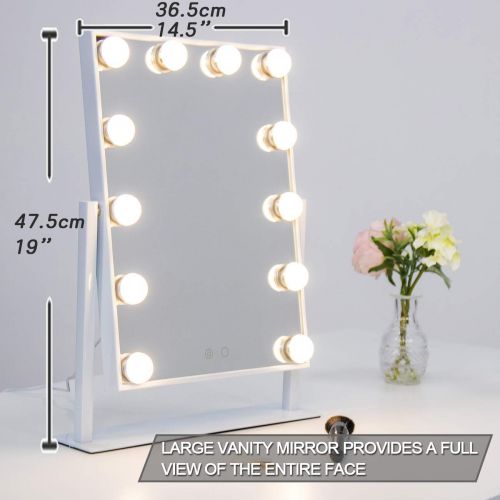  Waneway Lighted Vanity Mirror with 12 x 3W Dimmable LED Bulbs and Touch Control Design, Hollywood Style Makeup Cosmetic Mirrors with Lights, White