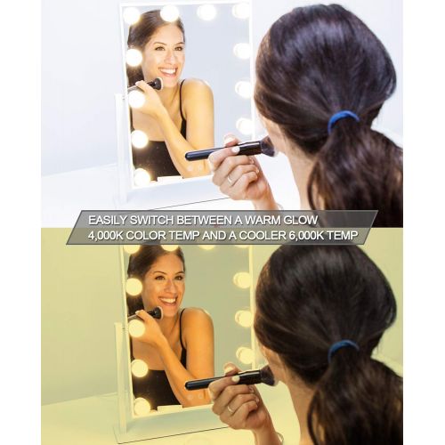  Waneway Lighted Vanity Mirror with 12 x 3W Dimmable LED Bulbs and Touch Control Design, Hollywood Style Makeup Cosmetic Mirrors with Lights, White