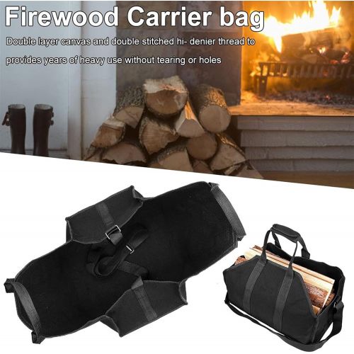  Wanhaishop firewood Carrier Large firewood Carrier Canvas Tote Storage Bag firewood Holder Bag with Shoulder Strap Wood Stove Fireplace Accessories Camping Tote