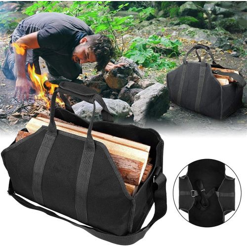  Wanhaishop firewood Carrier Large firewood Carrier Canvas Tote Storage Bag firewood Holder Bag with Shoulder Strap Wood Stove Fireplace Accessories Camping Tote