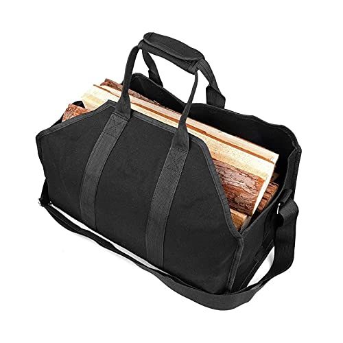  Wanhaishop firewood Carrier Large firewood Carrier Canvas Wood Tote Storage Bag firewood Holder Bag with Shoulder Strap Camp Wood Stove Fireplace Accessories Camping Tote