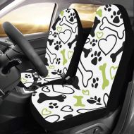 Wanjuax Dog Bone Paw Foot Print Custom New Universal Fit Auto Drive Car Seat Covers Protector for Women Automobile Jeep Truck SUV Vehicle Full Set Accessories for Adult Baby (Set of 2 Fron