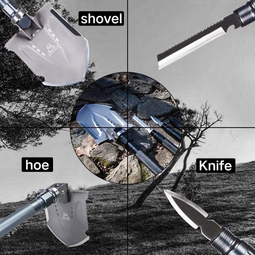  [아마존베스트]Wanlusha Folding Shovel, Portable Military Shovel with Tactical Waist Pack, Trench Entrenching Tool, Multi-Function Survival Kit for Outdoors Sporting