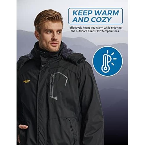  Wantdo Mens Mountain Waterproof Ski Jacket Windproof Rain Jacket Winter Warm Snow Coat