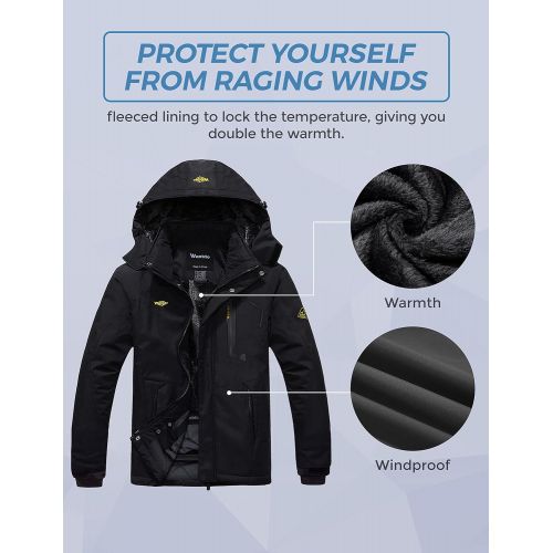  Wantdo Mens Mountain Waterproof Ski Jacket Windproof Rain Jacket Winter Warm Snow Coat