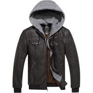 Wantdo Mens Faux Leather Jacket Motorcycle Jacket Bomber Slim Fit Outwear with Removable Hood