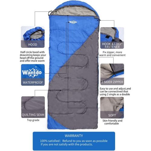  Wantdo Sleeping Bag with Hood for Cold Weather 30 Fahrenheit Indoor Outdoor Use Waterproof, Portable Lightweight Great for Camping Backpacking Hiking