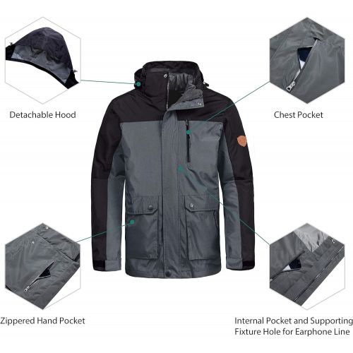  Wantdo Mens Warm 3-in-1 Ski Jacket Interchange Winter Snow Coat Waterproof Windbreaker with Removable Puffer Liner