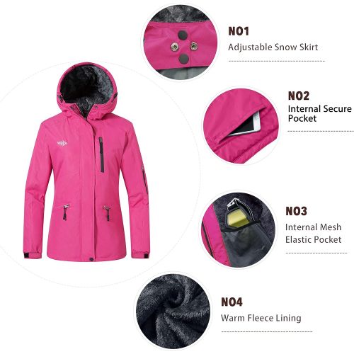  Wantdo Womens Windproof Ski Jacket Mountain Warm Raincoat Hooded Parka Waterproof Winter Coat Fleece Lining