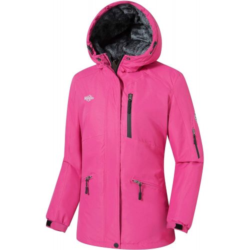  Wantdo Womens Windproof Ski Jacket Mountain Warm Raincoat Hooded Parka Waterproof Winter Coat Fleece Lining