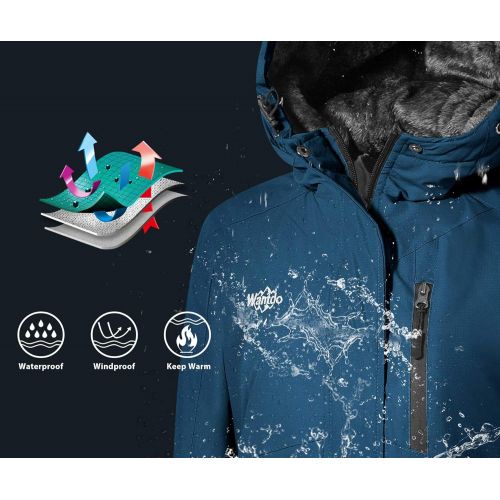  Wantdo Womens Windproof Ski Jacket Mountain Warm Raincoat Hooded Parka Waterproof Winter Coat Fleece Lining