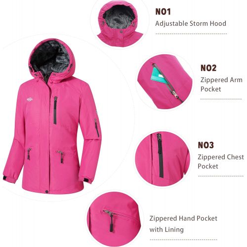  Wantdo Womens Windproof Ski Jacket Mountain Warm Raincoat Hooded Parka Waterproof Winter Coat Fleece Lining