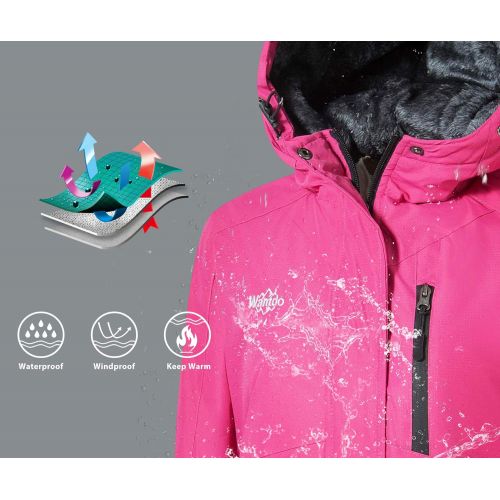  Wantdo Womens Windproof Ski Jacket Mountain Warm Raincoat Hooded Parka Waterproof Winter Coat Fleece Lining