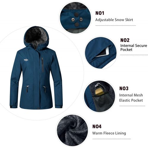  Wantdo Womens Windproof Ski Jacket Mountain Warm Raincoat Hooded Parka Waterproof Winter Coat Fleece Lining