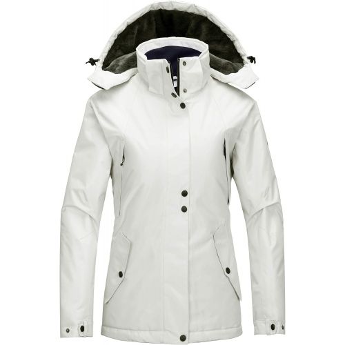  Wantdo Womens Mountain Rain Jacket Windproof Fleece Ski Coat Waterproof Hooded Warm Winter Parka