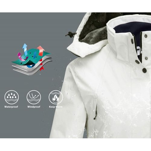  Wantdo Womens Mountain Rain Jacket Windproof Fleece Ski Coat Waterproof Hooded Warm Winter Parka