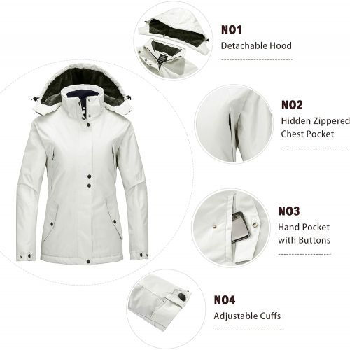  Wantdo Womens Mountain Rain Jacket Windproof Fleece Ski Coat Waterproof Hooded Warm Winter Parka