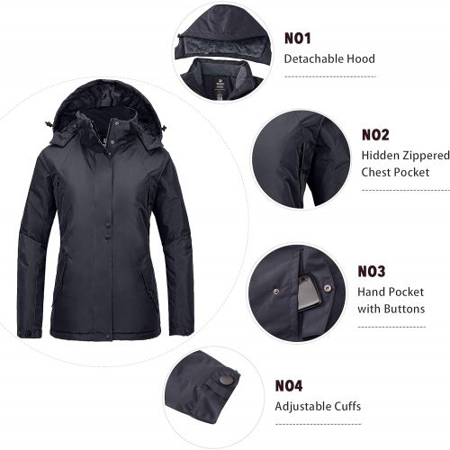  Wantdo Womens Mountain Rain Jacket Windproof Fleece Ski Coat Waterproof Hooded Warm Winter Parka