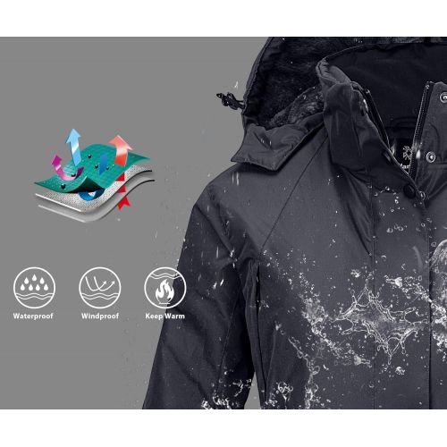  Wantdo Womens Mountain Rain Jacket Windproof Fleece Ski Coat Waterproof Hooded Warm Winter Parka