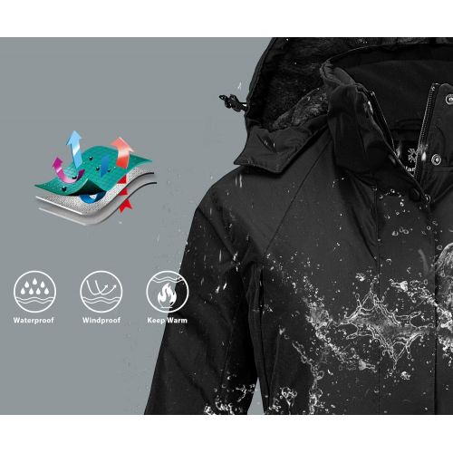  Wantdo Womens Mountain Rain Jacket Windproof Fleece Ski Coat Waterproof Hooded Warm Winter Parka