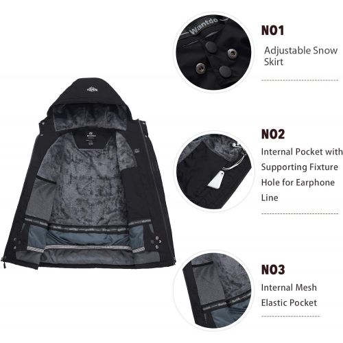  Wantdo Mens Hooded Waterproof Fleece Ski Jacket Windproof Thicken Parka Quilted Winter Coat Windbreaker