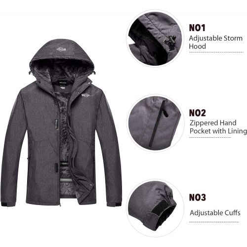  Wantdo Mens Hooded Waterproof Fleece Ski Jacket Windproof Thicken Parka Quilted Winter Coat Windbreaker