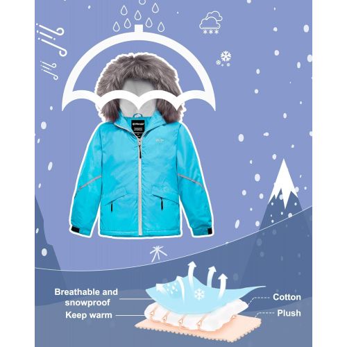  Wantdo Girls Waterproof Ski Jacket Warm Raincoat with Fur Hood