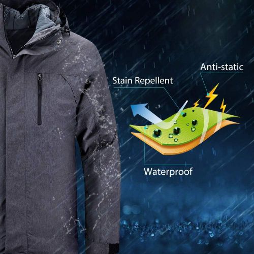  Wantdo Mens Interchange 3 in 1 Ski Jacket Windproof Warm Parka Waterproof Winter Coat with Detachable Puffer Liner