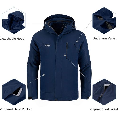  Wantdo Mens Interchange 3 in 1 Ski Jacket Windproof Warm Parka Waterproof Winter Coat with Detachable Puffer Liner