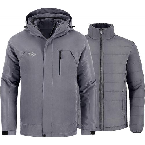  Wantdo Mens Interchange 3 in 1 Ski Jacket Windproof Warm Parka Waterproof Winter Coat with Detachable Puffer Liner