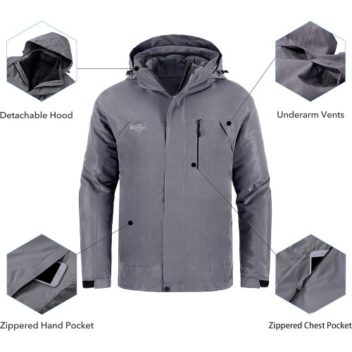  Wantdo Mens Interchange 3 in 1 Ski Jacket Windproof Warm Parka Waterproof Winter Coat with Detachable Puffer Liner