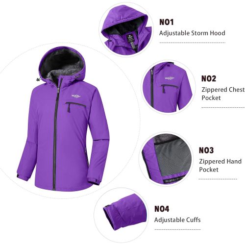  Wantdo Womens Mountain Ski Jacket Windproof Fleece Snow Coat Rainwear Waterproof Hooded Warm Parka