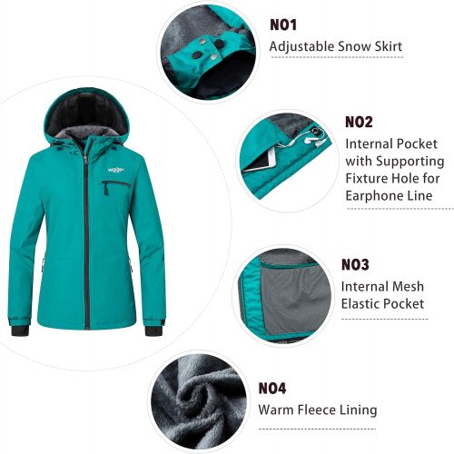  Wantdo Womens Mountain Ski Jacket Windproof Fleece Snow Coat Rainwear Waterproof Hooded Warm Parka