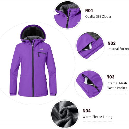  Wantdo Womens Mountain Ski Jacket Windproof Fleece Snow Coat Rainwear Waterproof Hooded Warm Parka