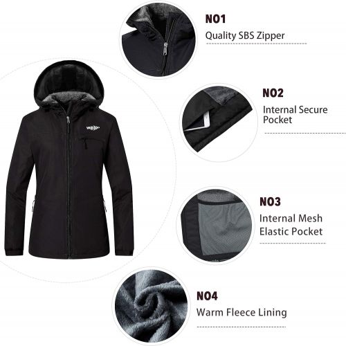  Wantdo Womens Mountain Ski Jacket Windproof Fleece Snow Coat Rainwear Waterproof Hooded Warm Parka