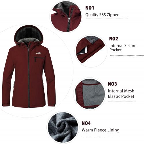  Wantdo Womens Mountain Ski Jacket Windproof Fleece Snow Coat Rainwear Waterproof Hooded Warm Parka