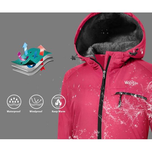  Wantdo Womens Mountain Ski Jacket Windproof Fleece Snow Coat Rainwear Waterproof Hooded Warm Parka