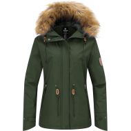 Wantdo Womens Waterproof Ski Jacket Fleece Lined Mountain Parka Hooded Windproof Raincoat Windbreaker Outdoors