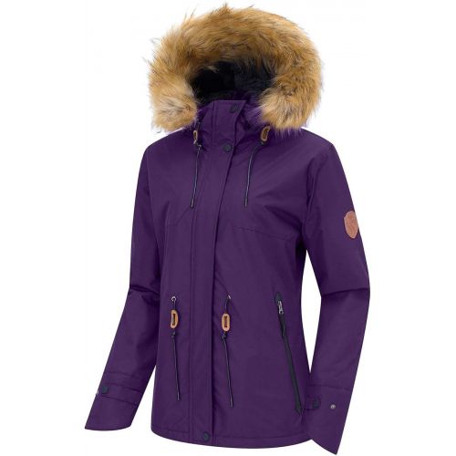  Wantdo Womens Waterproof Ski Jacket Fleece Lined Mountain Parka Hooded Windproof Raincoat Windbreaker Outdoors