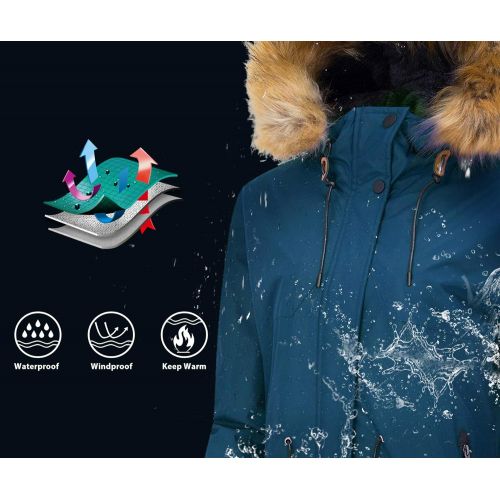  Wantdo Womens Waterproof Ski Jacket Fleece Lined Mountain Parka Hooded Windproof Raincoat Windbreaker Outdoors