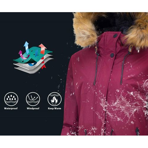  Wantdo Womens Waterproof Ski Jacket Fleece Lined Mountain Parka Hooded Windproof Raincoat Windbreaker Outdoors