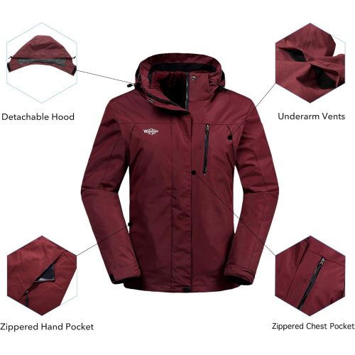  Wantdo Womens 3-in-1 Waterproof Ski Jacket Interchange Windproof Puffer Liner Warm Winter Coat Insulated Short Parka