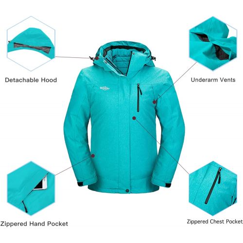  Wantdo Womens 3-in-1 Waterproof Ski Jacket Interchange Windproof Puffer Liner Warm Winter Coat Insulated Short Parka