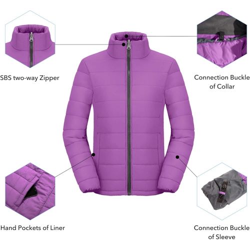  Wantdo Womens 3-in-1 Waterproof Ski Jacket Interchange Windproof Puffer Liner Warm Winter Coat Insulated Short Parka