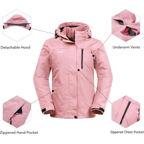  Wantdo Womens 3-in-1 Waterproof Ski Jacket Interchange Windproof Puffer Liner Warm Winter Coat Insulated Short Parka