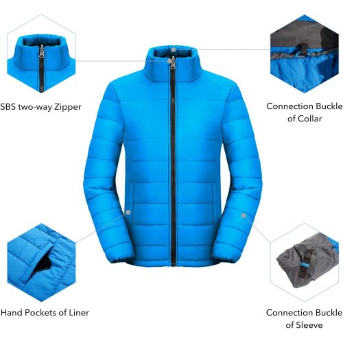  Wantdo Womens 3-in-1 Waterproof Ski Jacket Interchange Windproof Puffer Liner Warm Winter Coat Insulated Short Parka