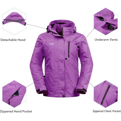  Wantdo Womens 3-in-1 Waterproof Ski Jacket Interchange Windproof Puffer Liner Warm Winter Coat Insulated Short Parka