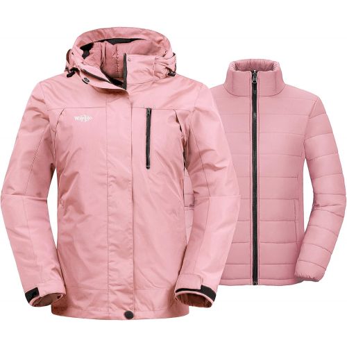  Wantdo Womens 3-in-1 Waterproof Ski Jacket Interchange Windproof Puffer Liner Warm Winter Coat Insulated Short Parka