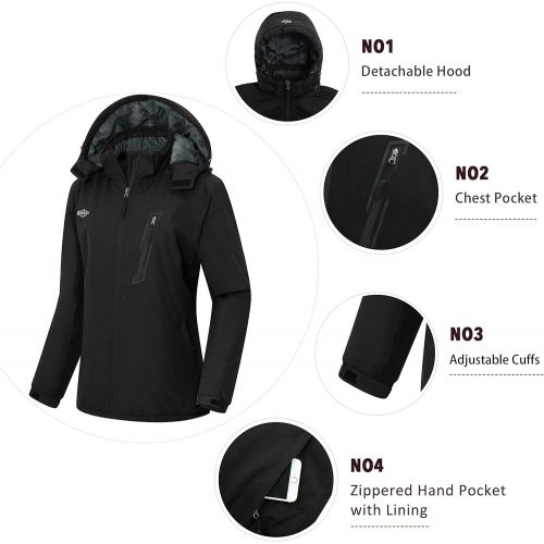  Wantdo Womens Waterproof Ski Fleece Jacket Windproof Winter Coat Hooded Raincoat Insulated Mountain Windbreaker