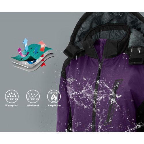  Wantdo Womens Waterproof Ski Fleece Jacket Windproof Winter Coat Hooded Raincoat Insulated Mountain Windbreaker